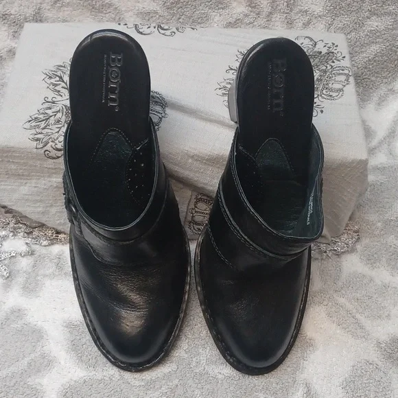 born. Women's Black Heeled Mules Size 6 - Picture 8 of 14